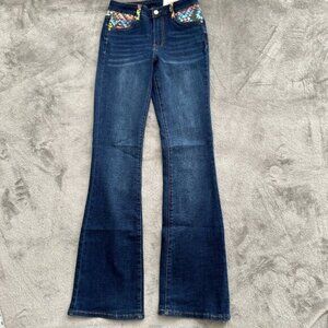 NWT Ranch Dress'n Southwestern Pocket Pull On Boot Cut Jeans Women's XS 4/5